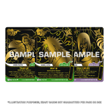 Naruto Mythos TCG Shinobi Shiren Set 2 Secret rare chase cards Tsunade Jiraiya and Orochimaru for illustration purposes