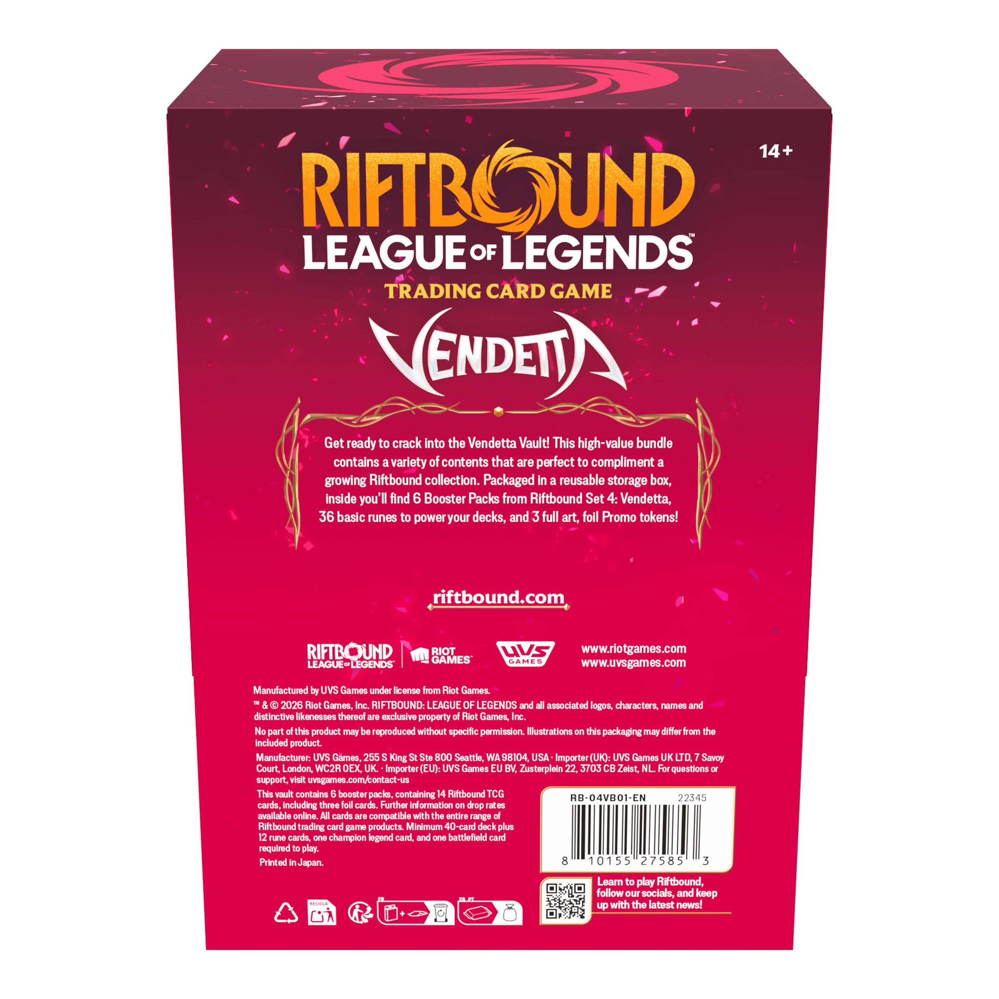 Riftbound League of Legends TCG Vendetta Vault Bundle rear packaging and contents view