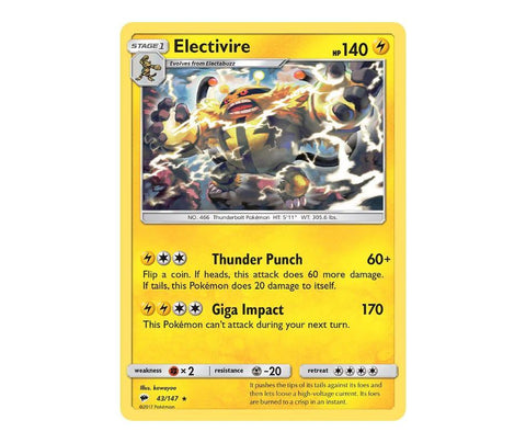 Pokemon: Electivire 43/147 - Burning Shadows | Romulus Games