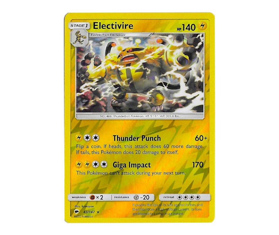 Pokemon: Electivire 43/147 (Reverse Holo) - Burning Shadows | Romulus Games