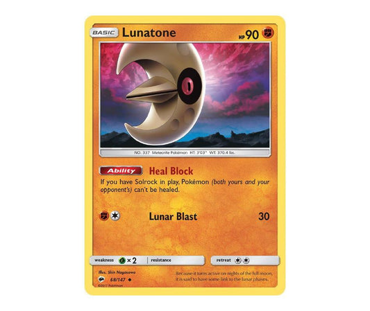 Pokemon: Lunatone 68/147 - Burning Shadows | Romulus Games