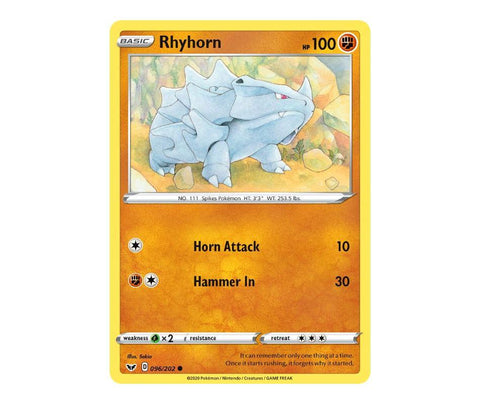 Pokemon: Rhyhorn 096/202 - Sword & Shield | Romulus Games